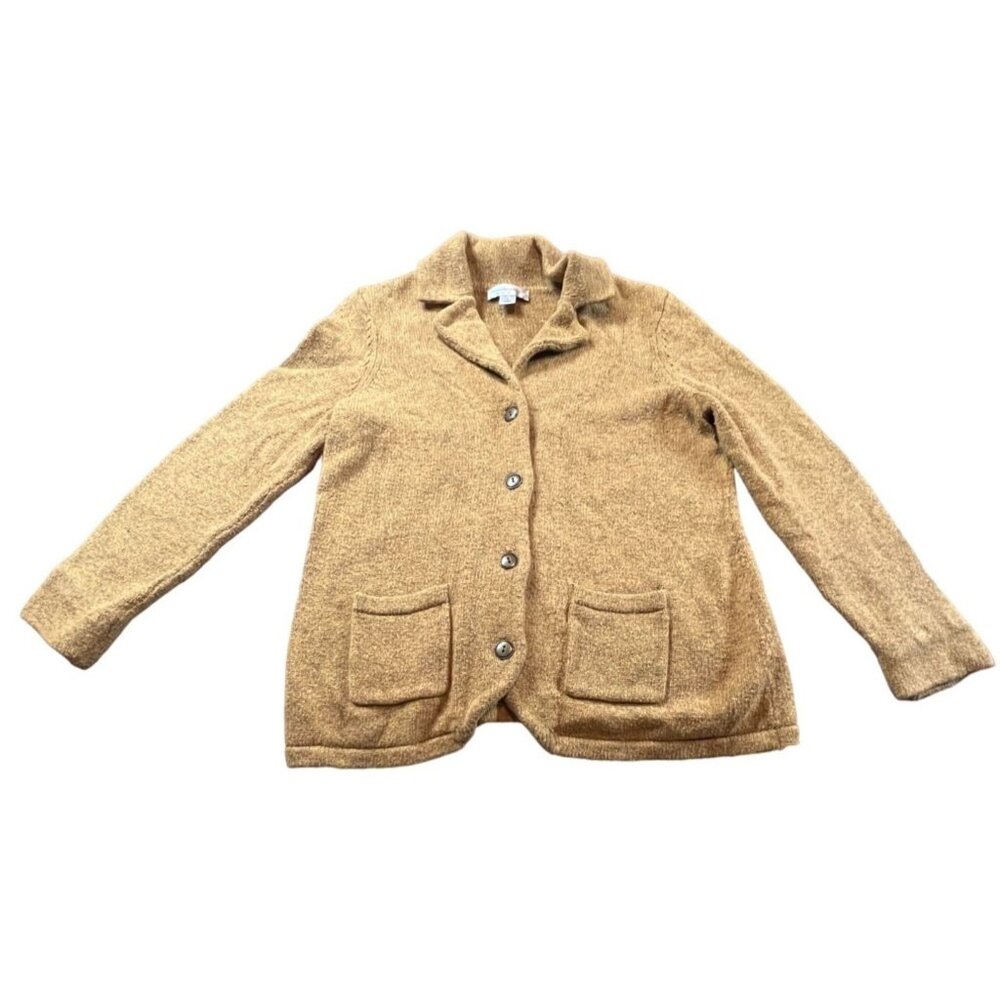 Christopher & Banks Medium Tan Sweater Jacket • Pockets • Boho/Grandma‑Core Knit